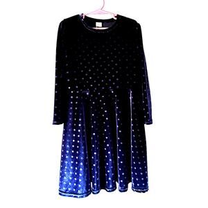 Beautiful Royal Blue Polka Dot Velour-Feel Girls Dress - Sz 5T